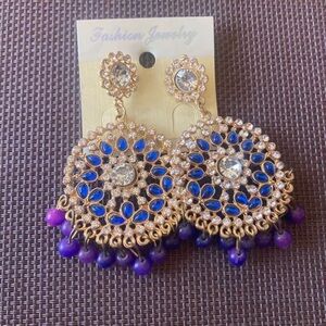 Fashion Jewelry Gold-Tone Blue and Purple Jhumka Earrings